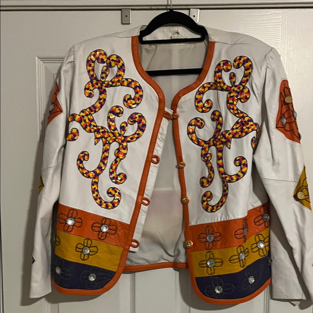 Colorful Embroidered Leather Jacket